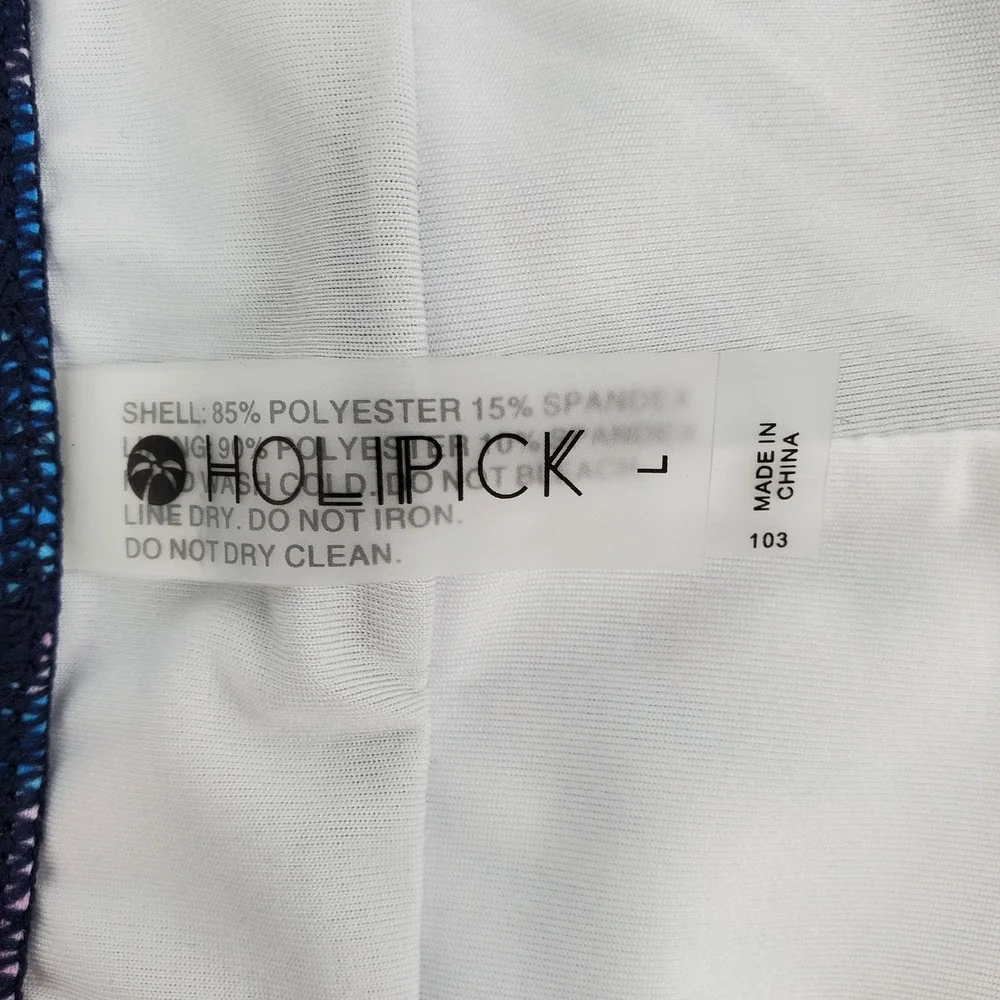 Holipick Tropical Floral Ruched Swim Board Shorts Large Navy Blue‎ Stretch New